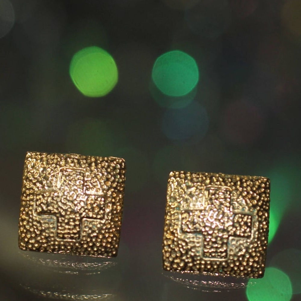 Gold Square Cross Earrings